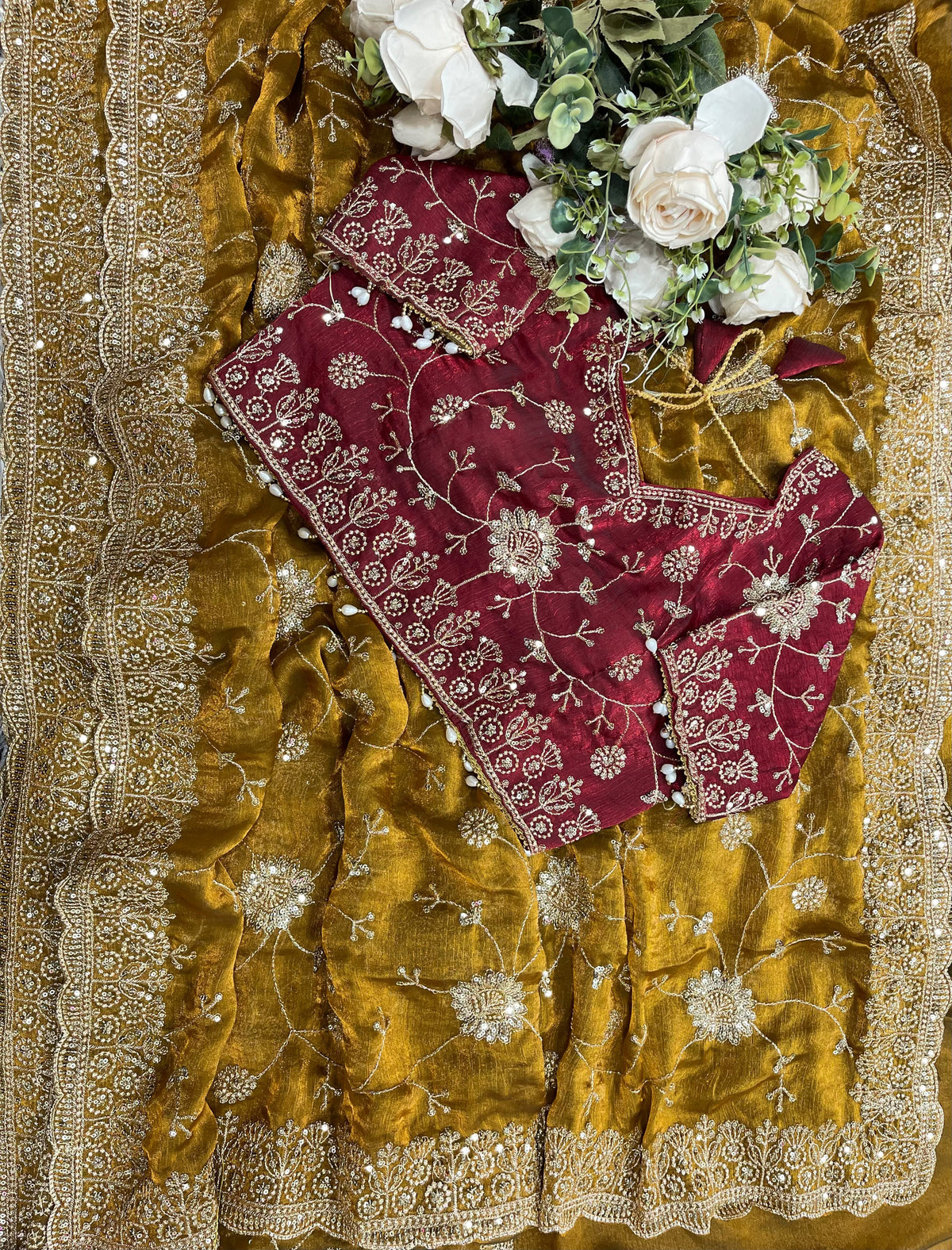 Adhya Fendy Chiffon Two Tone Saree with Embroidery, 3mm Sequence Jari Work & Fully Stitched Blouse | 6 Colors