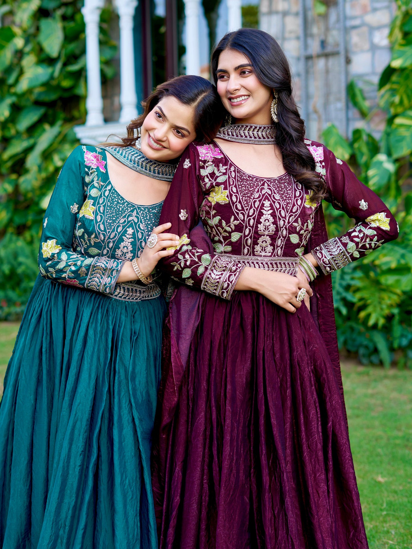 Elegant Festival Wear Fendy Silk Long Gown with Embroidered Dupatta