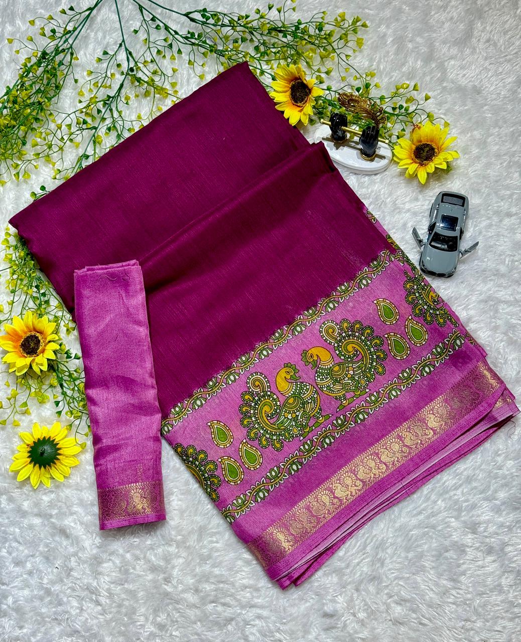 Mangalagiri Mulmul Cotton Saree with Floral Print & Jacquard Border | Lightweight Daily & Festive Wear