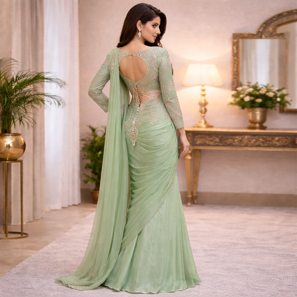 Heavy Embroidery Rangoli Silk Ready To Wear Saree With Designer Blouse