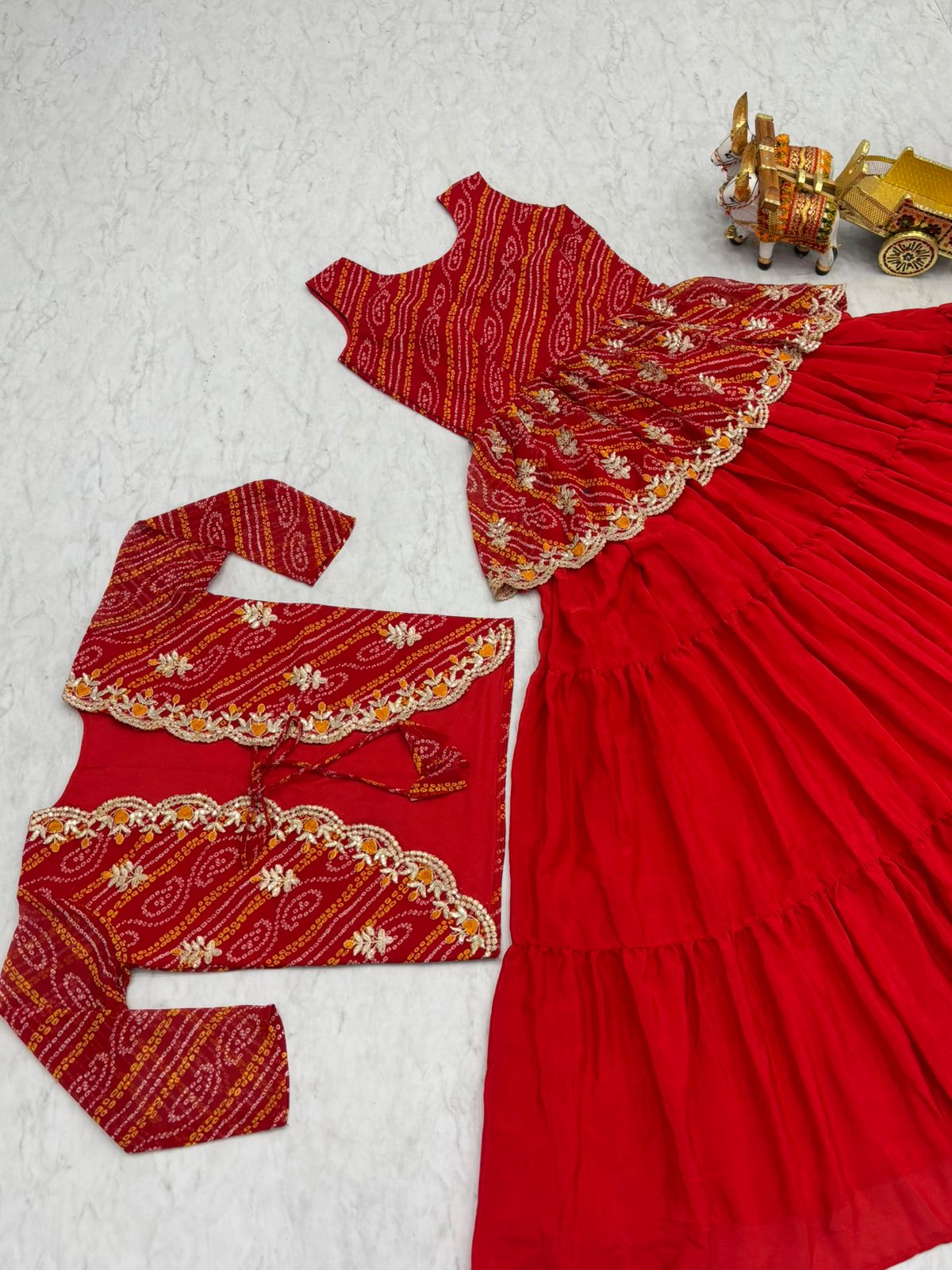 Holi Special Bandhej Lehenga Crop Top Set