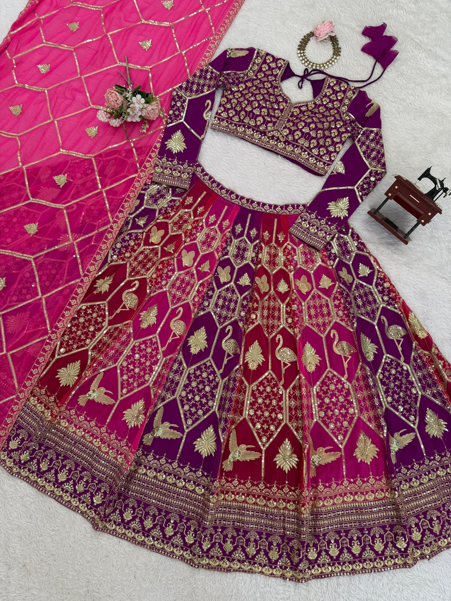 Premium Heavy Faux Georgette Embroidered Lehenga Choli with 4.80 Meter Flair