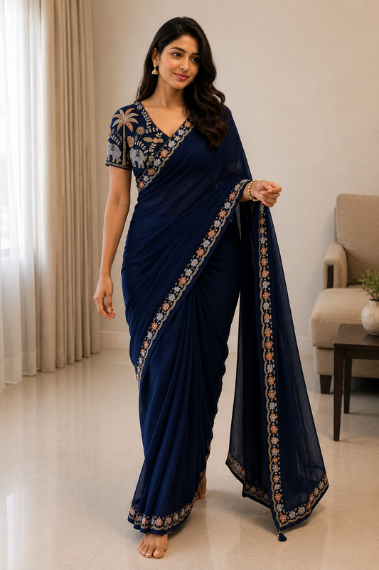 Best Selling Star Georgette Embroidery Saree Collection