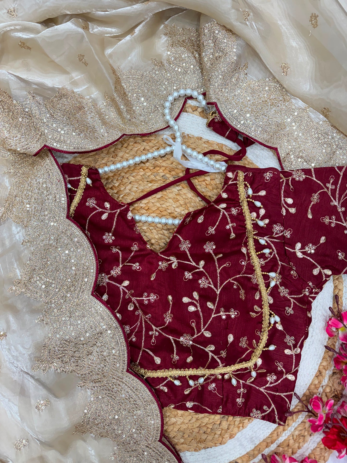 Cream Soft Jimmy Chuu Saree with Sequins & Zari Embroidery Work