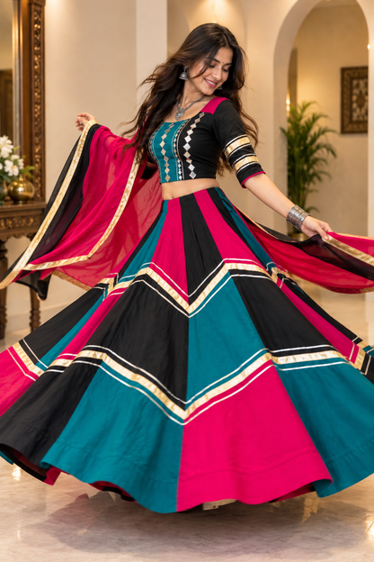 Navratri Special Roman Silk Lehenga Choli with Real Mirror Work | 6+ Meter Flair