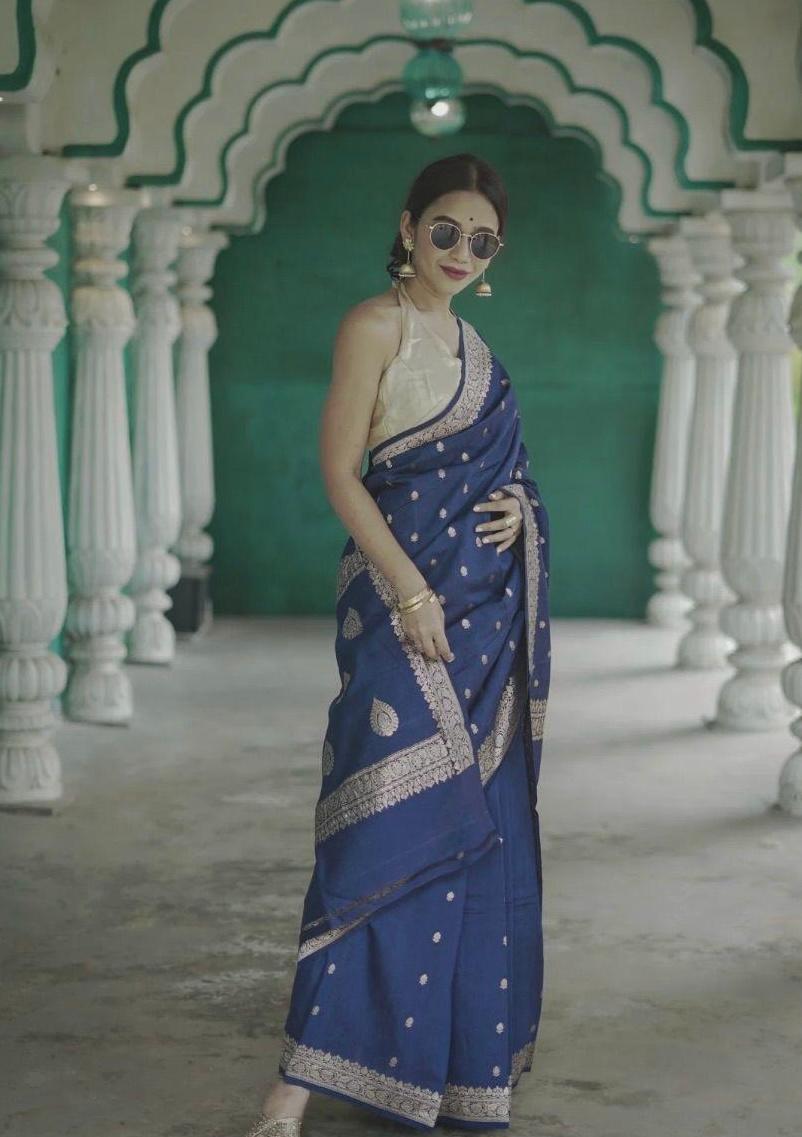 Royal Blue Zari Work Saree