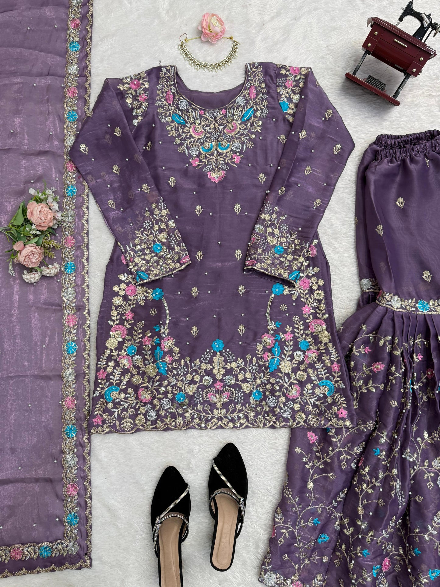 5000 Series Premium JMC Silk Anarkali Sharara Set with Heavy Embroidery & Dupatta