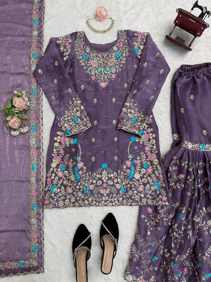 5000 Series Premium JMC Silk Anarkali Sharara Set with Heavy Embroidery & Dupatta