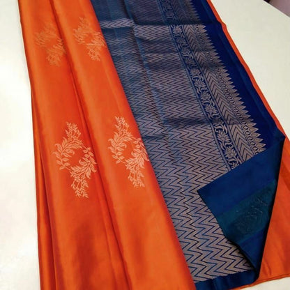 Orange Blue Jacquard Saree