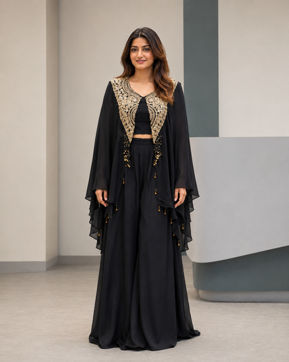 Star Georgette Indo Western Set | Sequins Zari Embroidered Jacket Pant Set