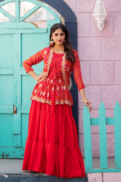 Holi Special Bandhej Lehenga Crop Top Set