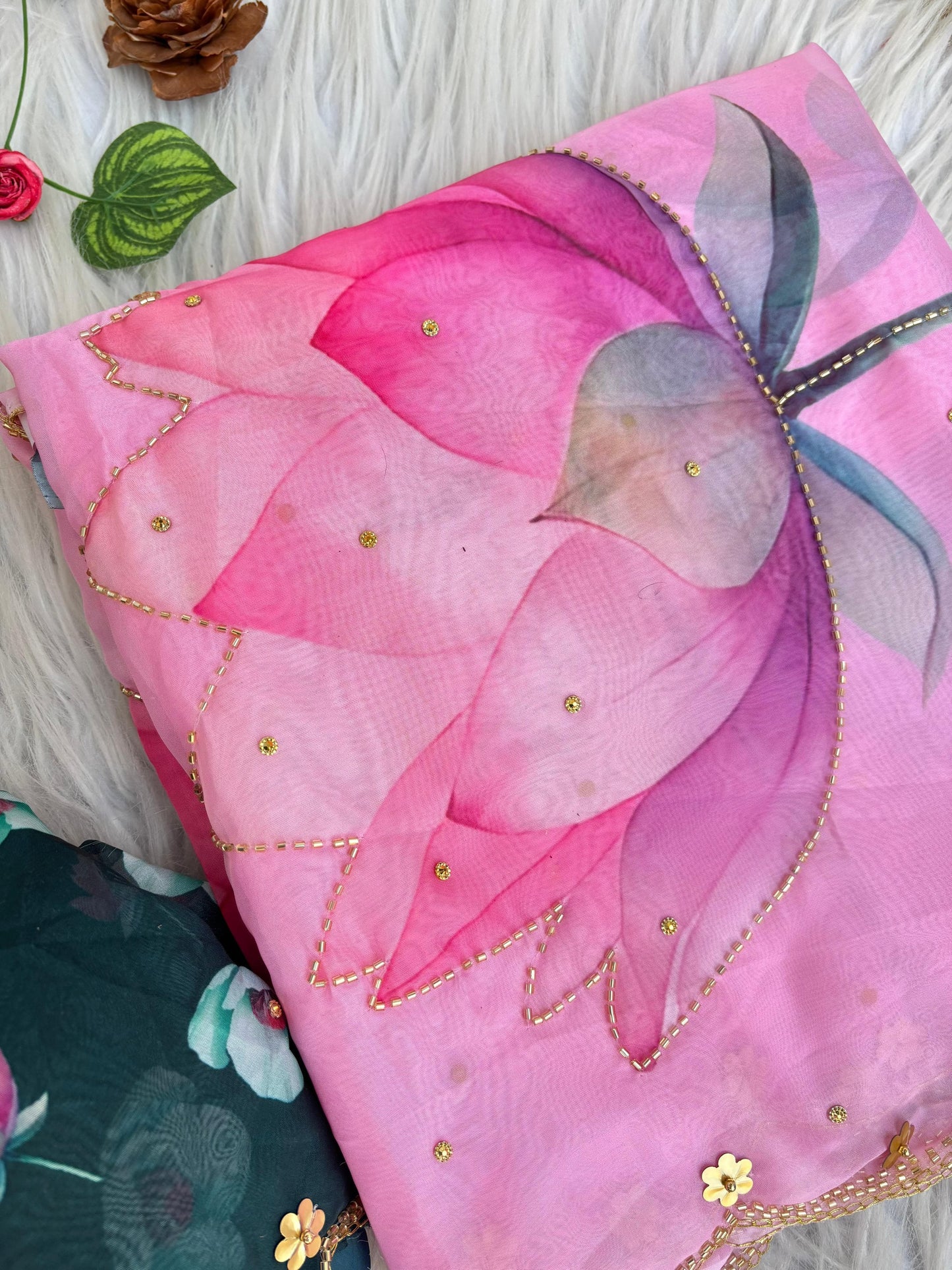 Rosy Soft Teby Silk Floral Print Saree