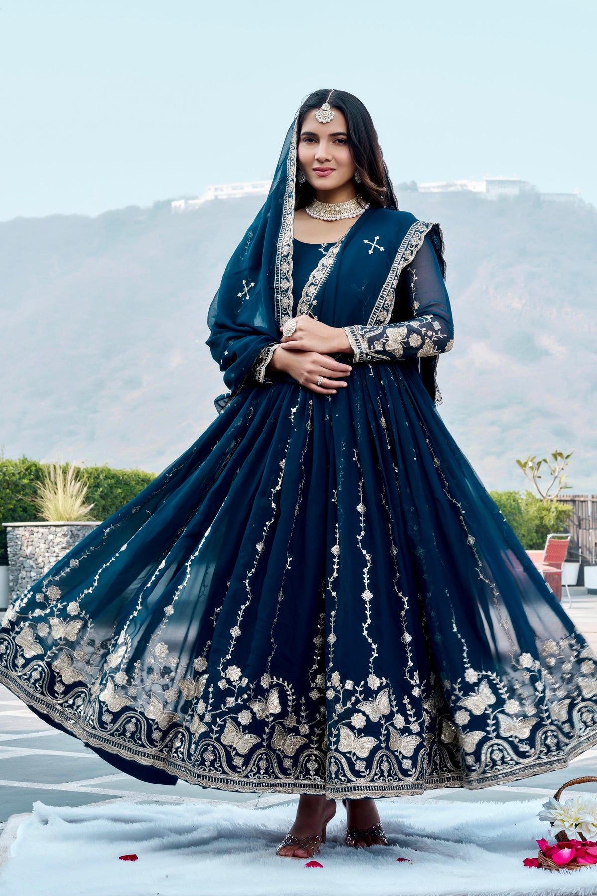Festival Wear Fox Georgette Embroidered Long Gown with Dupatta