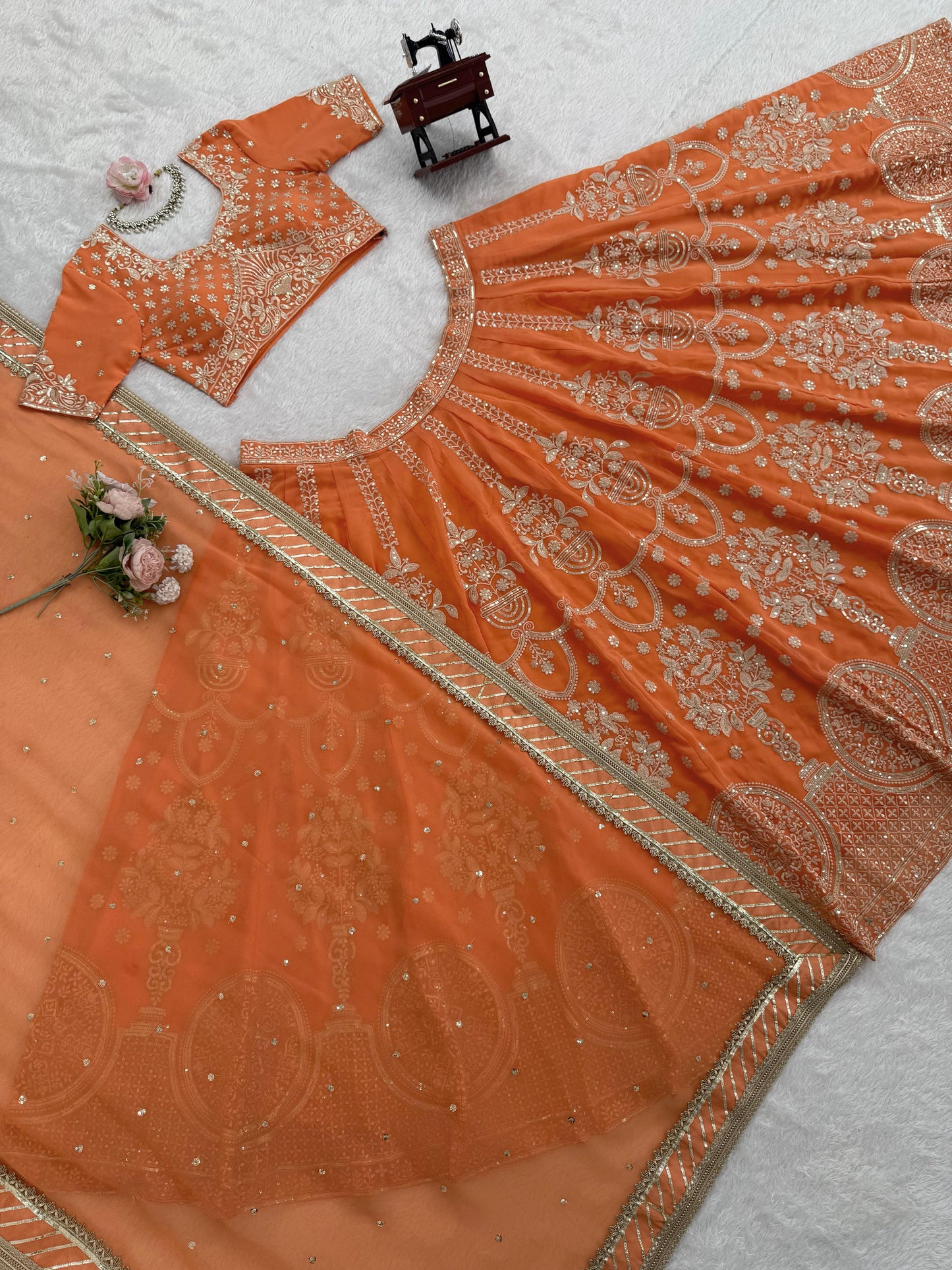 Embroidered Faux Georgette Lehenga Set