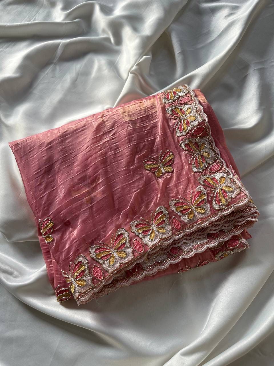 Radha Butterfly Motif Embroidered Crushed Organza Saree