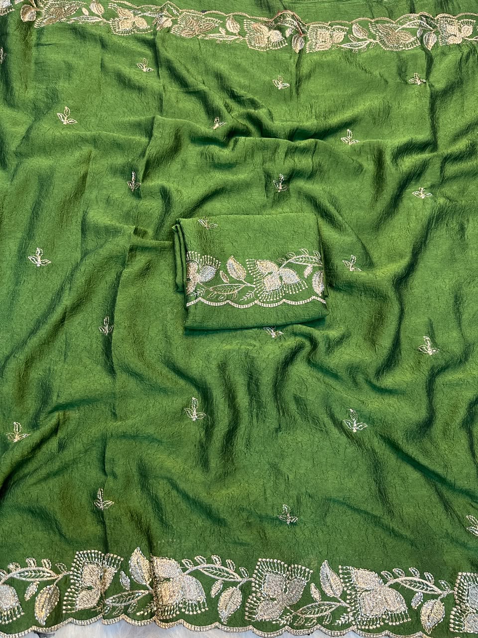 Soft Rangoli Crush Silk Saree with Heavy Sequence & Bits Embroidery | Party Wear Designer Saree