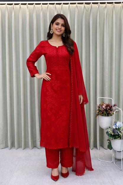 Designer Georgette Embroidered Suit Set With Dupatta