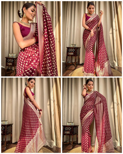 Maroon Gold Buti Saree