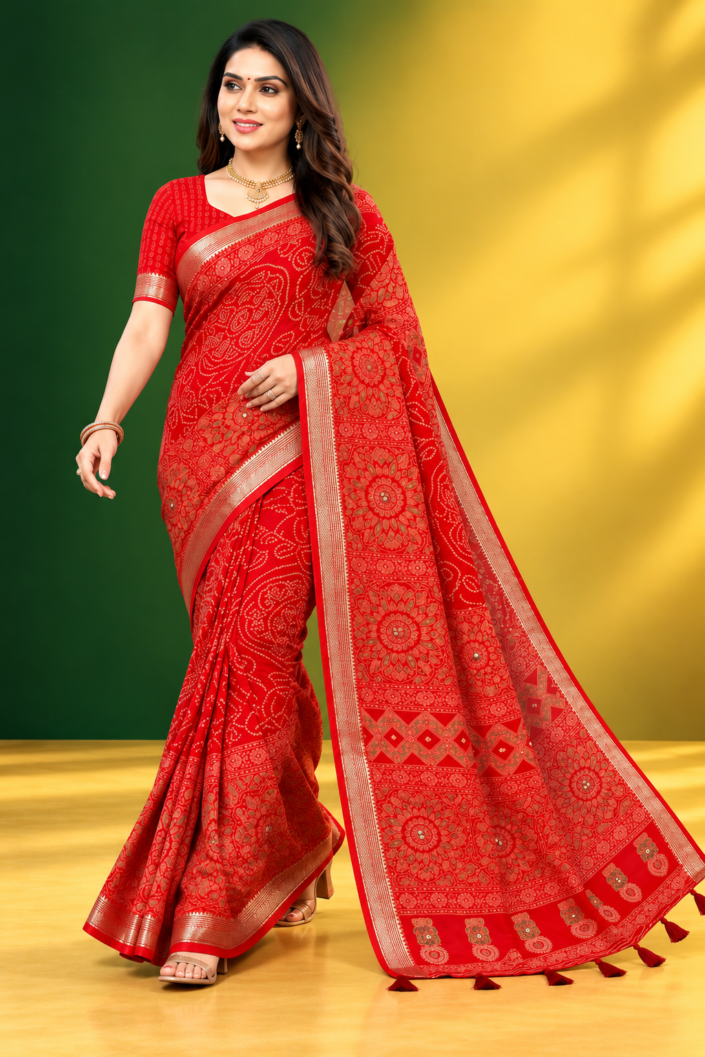 Premium Georgette Saree with Designer Print & Matching Blouse | Washable
