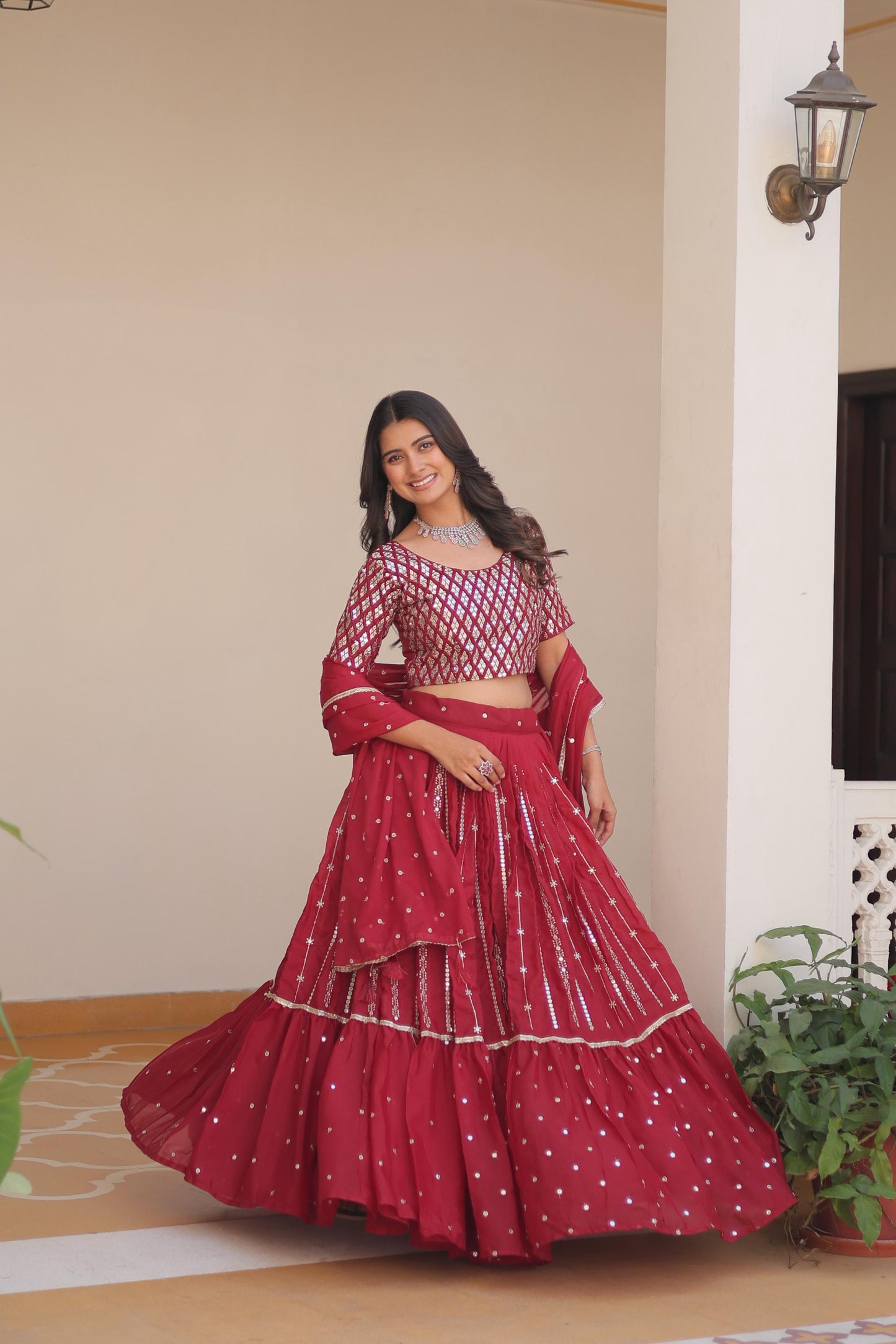 Wedding Special Star Georgette Embroidery Sequence Lehenga Choli Set | Fully Stitched
