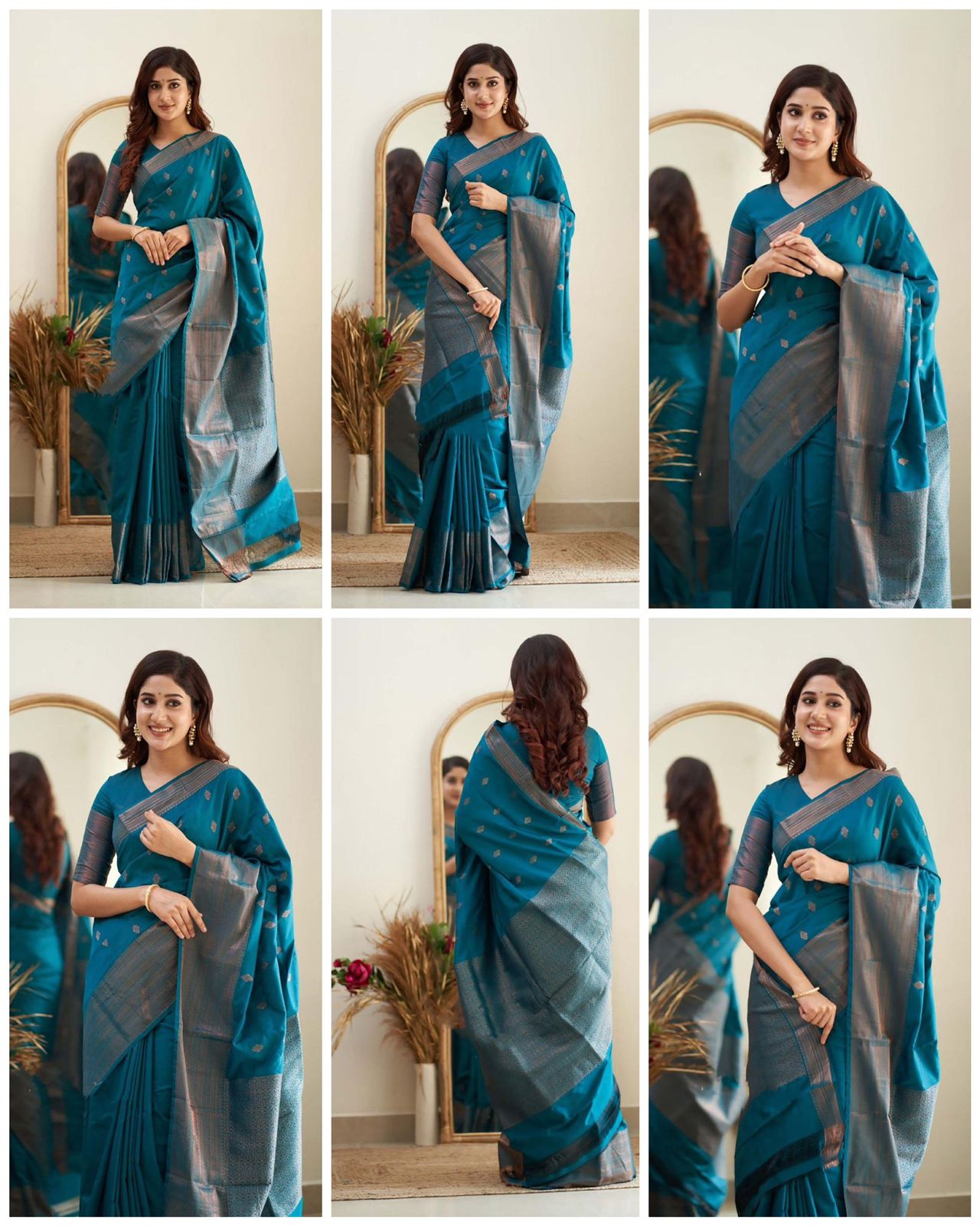 Teal Blue Cotton Silk Saree
