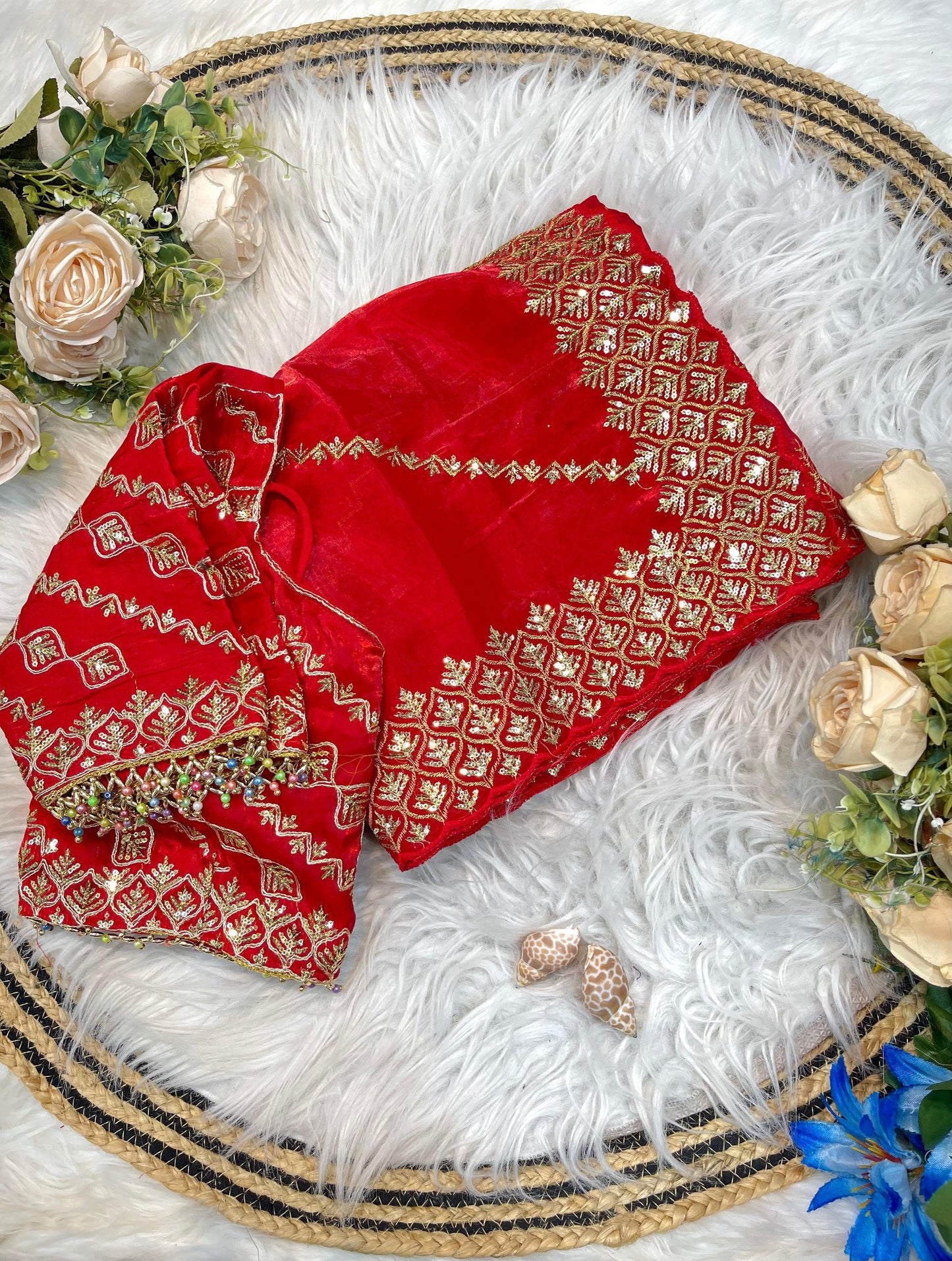 Shanaya Zimmy Choo Silk Saree With Heavy Embroidery Sequence Work & Blouse (Up to 42”)