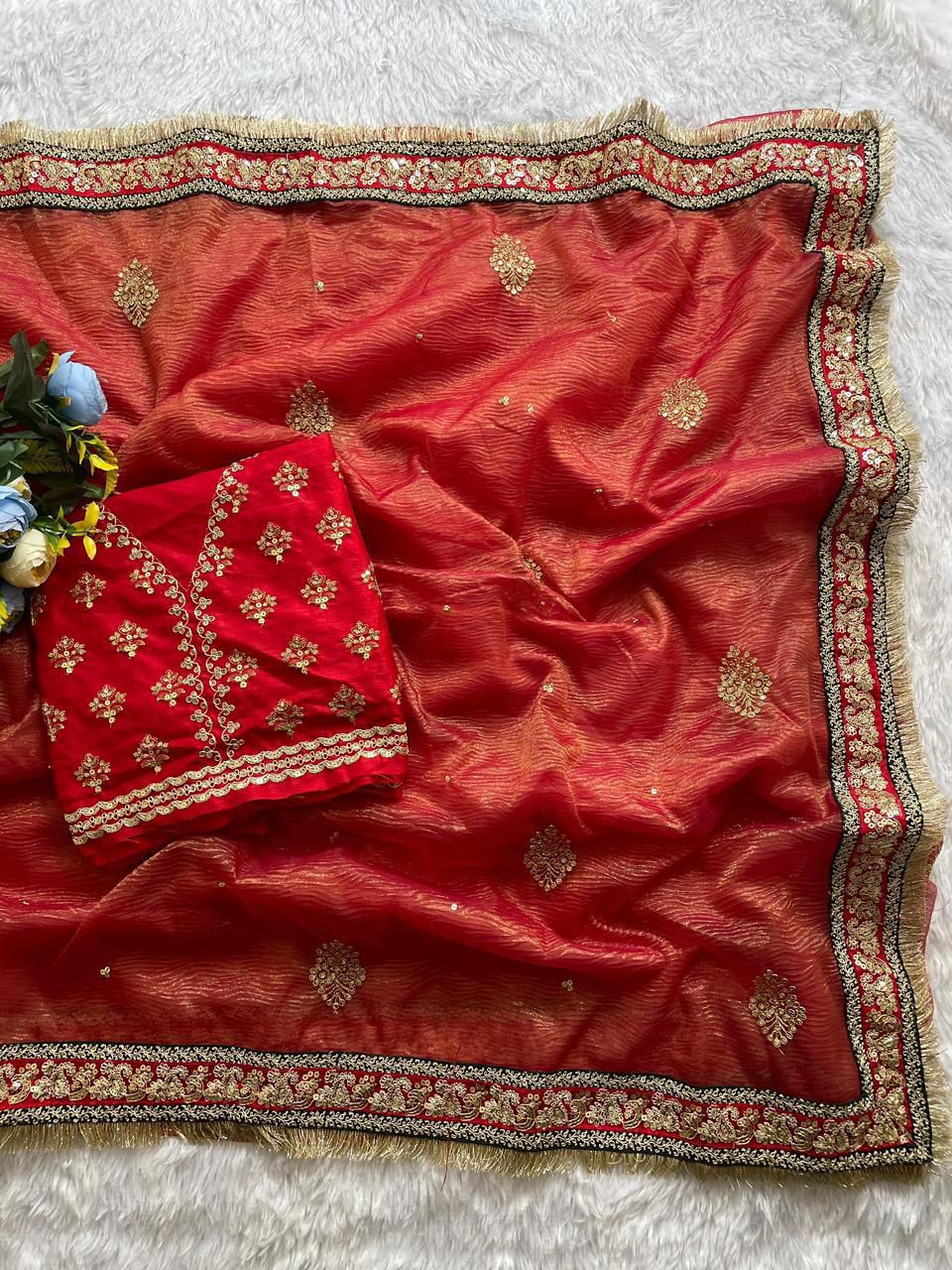 Heavy Soft Banarasi Crush Silk Saree With Embroidery Sequence & Coding Work Border