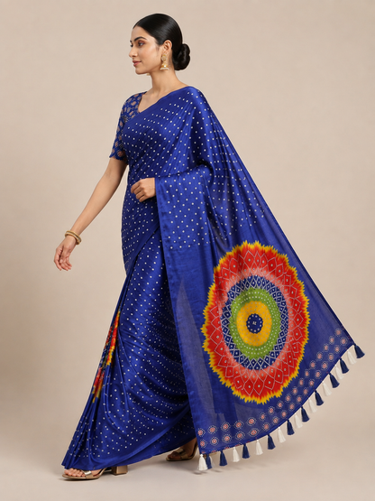 Premium Japan Satin Mirror Work Saree with Tassel Pallu