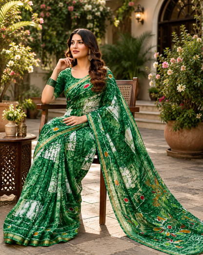 Pathshala Premium Viscose Mul Cotton Printed Saree with Zari Border