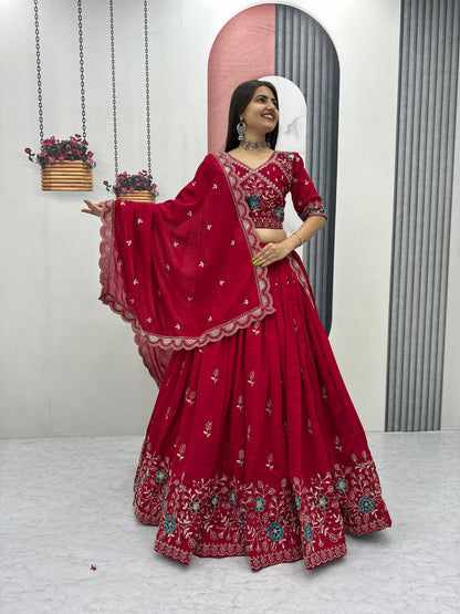 Festival Wear Vichitra Silk Embroidered Lehenga Choli Set