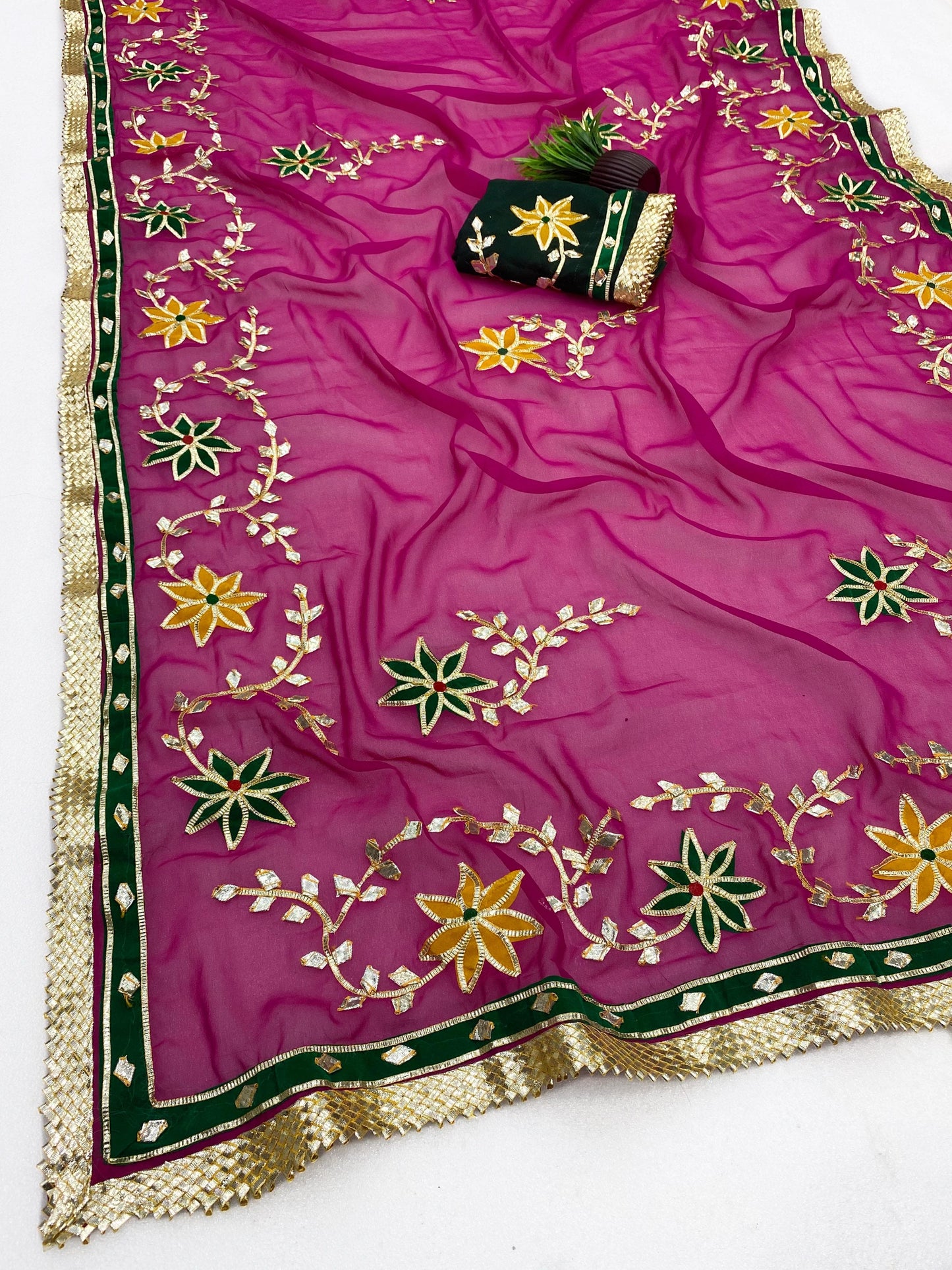 Hand Charkhi Gota Patti Work Georgette Saree