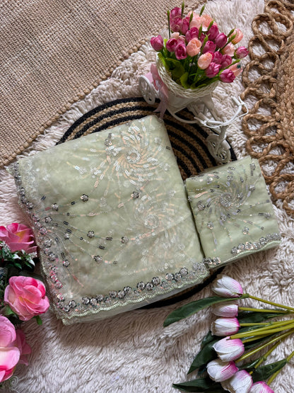 Premium Butterfly Soft Net Saree With Multi Sequence & Thread Embroidery