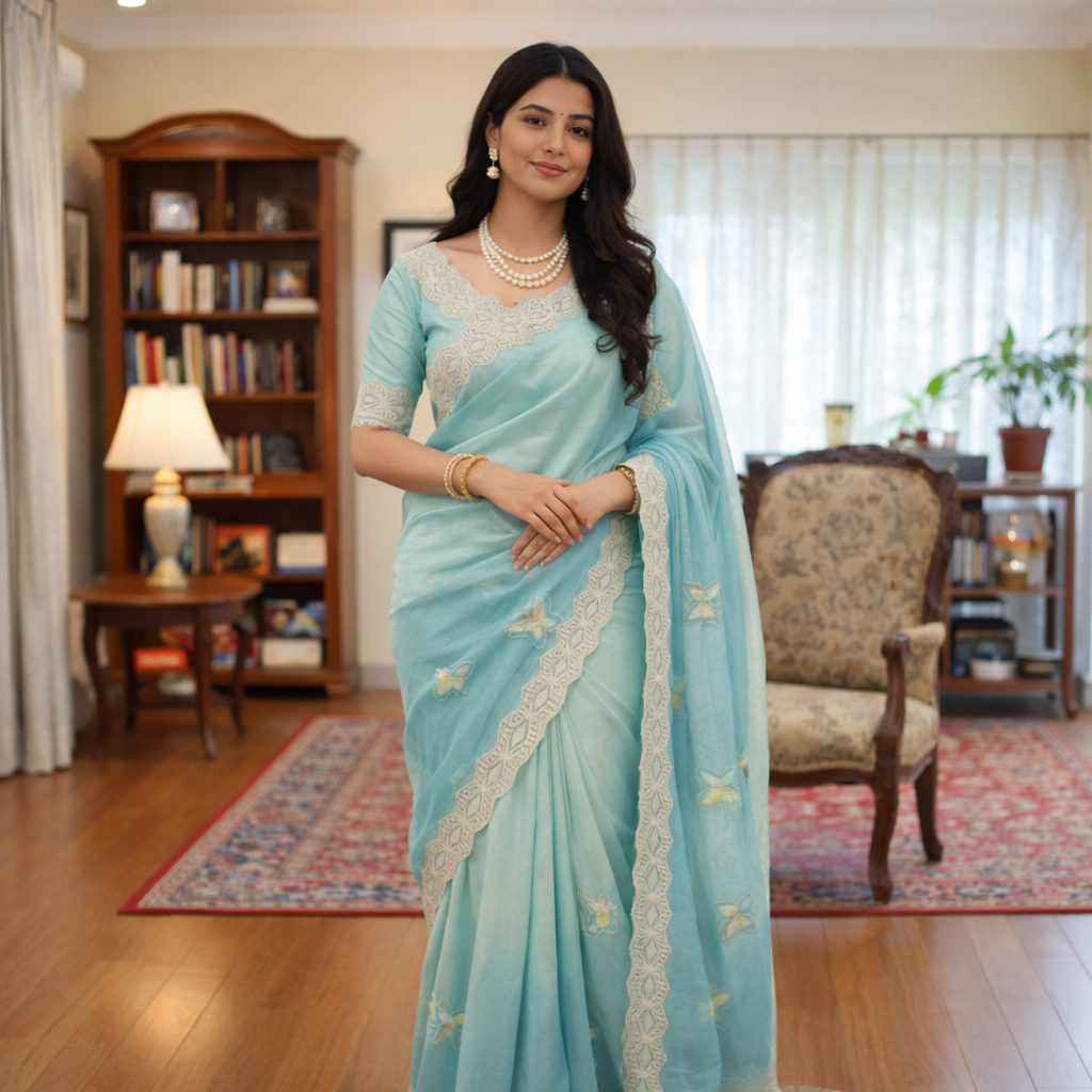 Rubina Soft Fendy Butterfly Work Saree with Gota Patti Lace Border