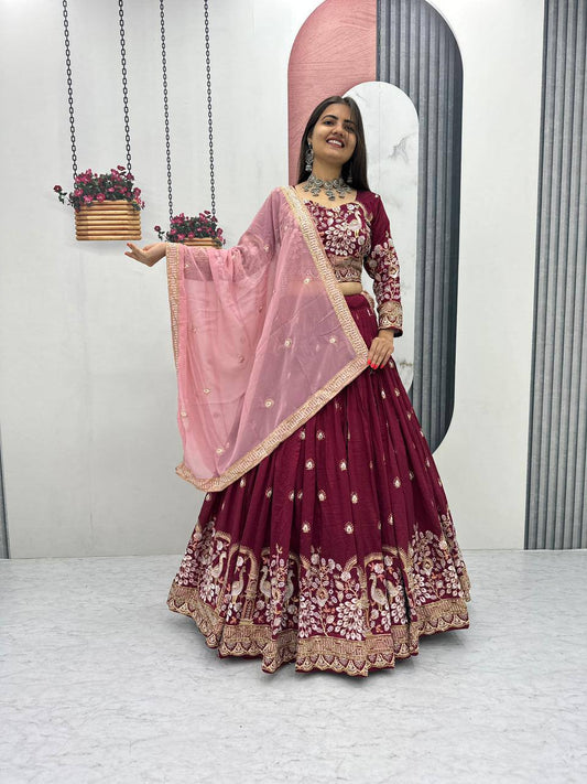 Vichitra Silk Heavy Embroidered Lehenga Choli with Dupatta – Real Model Look
