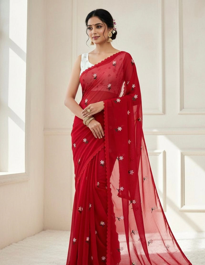 Floral Embroidered Georgette Saree – Lightweight Daily & Party Wear