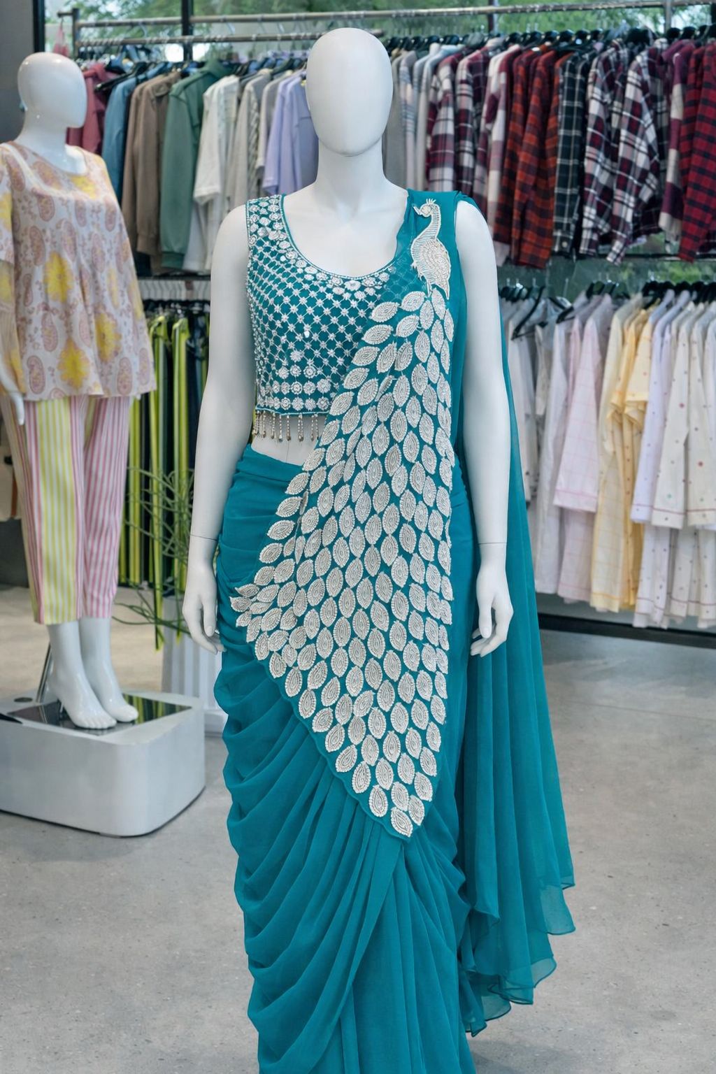 Super Trending Heavy Georgette Ready to Wear Embroidery Sequence Saree