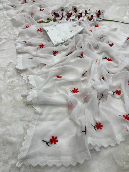 Floral Embroidered Georgette Saree – Lightweight Daily & Party Wear
