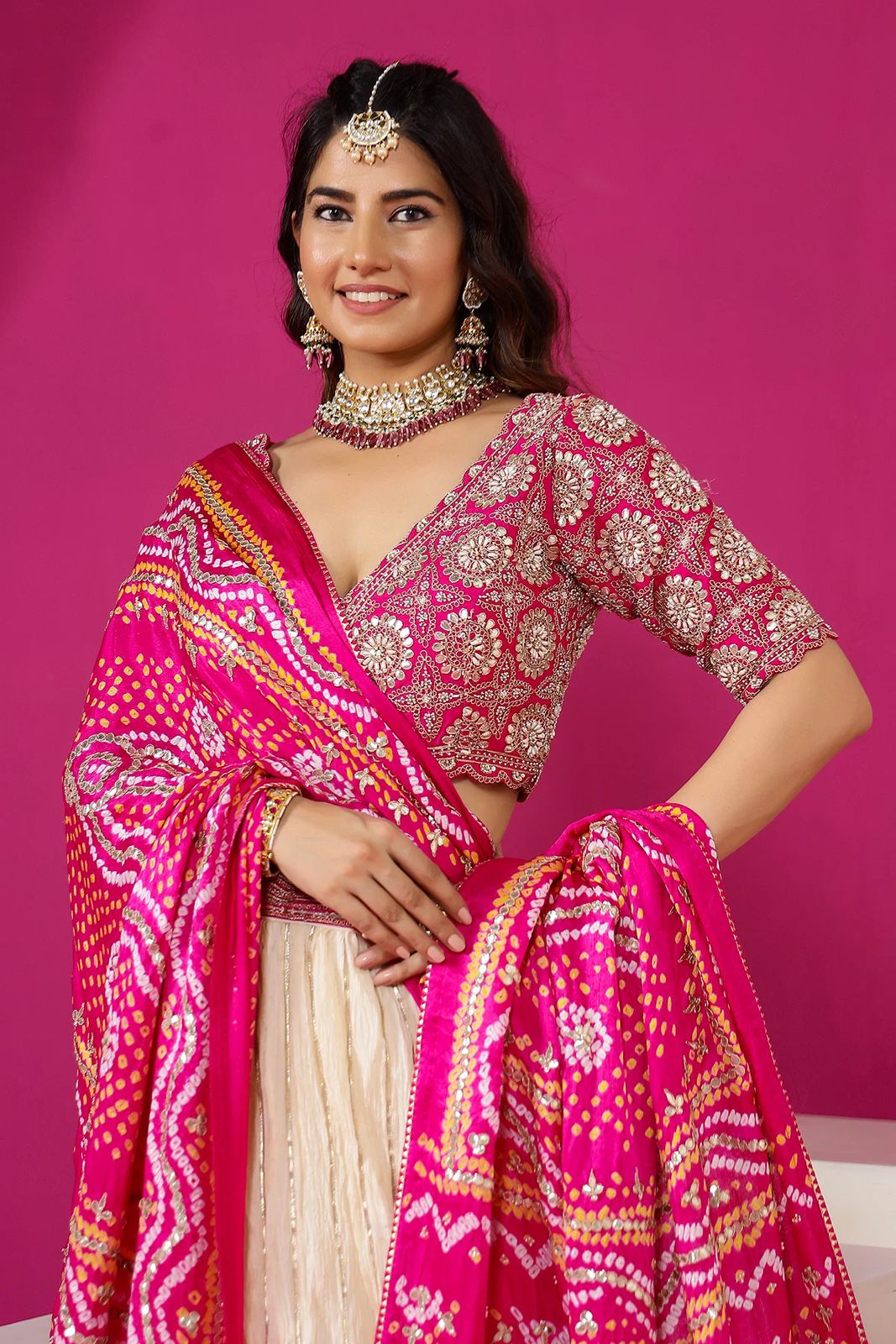 Pink Embroidery Digital Print Lehenga Choli