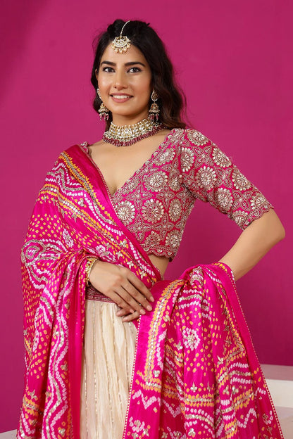 Pink Embroidery Digital Print Lehenga Choli