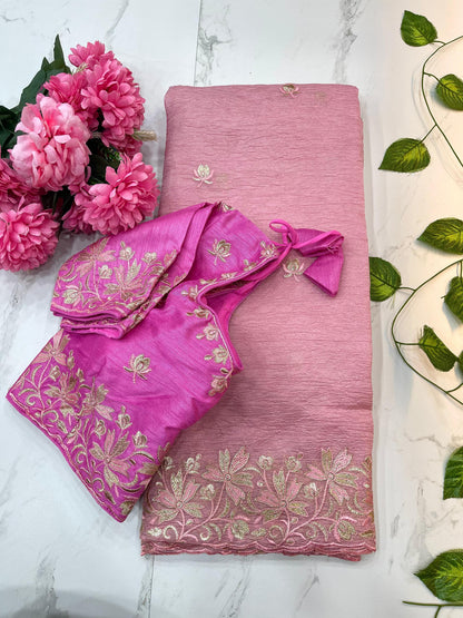 Daisy-2 Candy Crush Fabric Embroidery Saree with Stitched Blouse