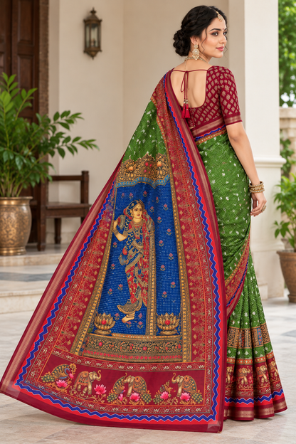 Premium Tussar Silk Printed Saree with Designer Blouse