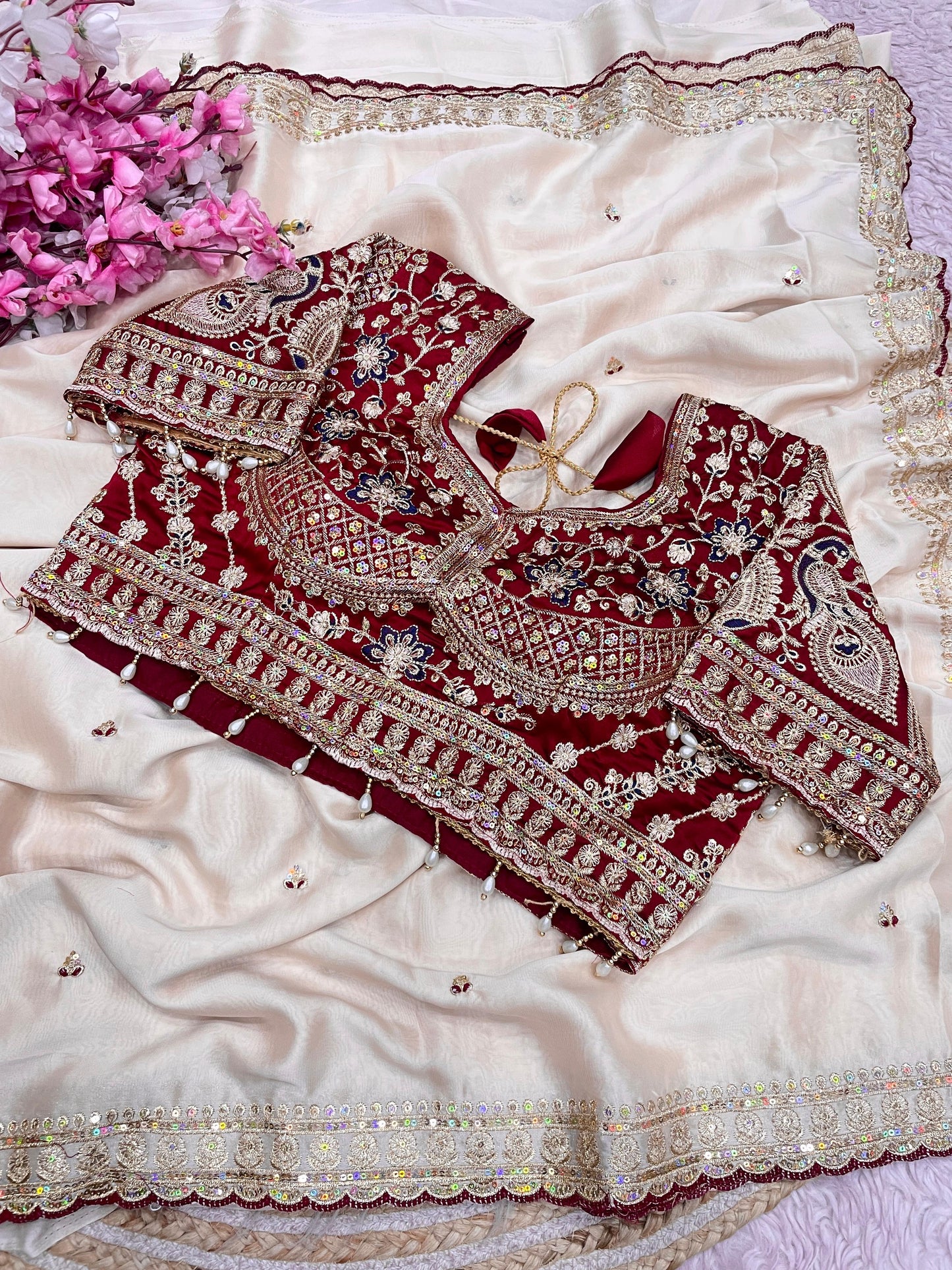 Premium Rangoli Silk Saree with Embroidery Work & Designer Blouse