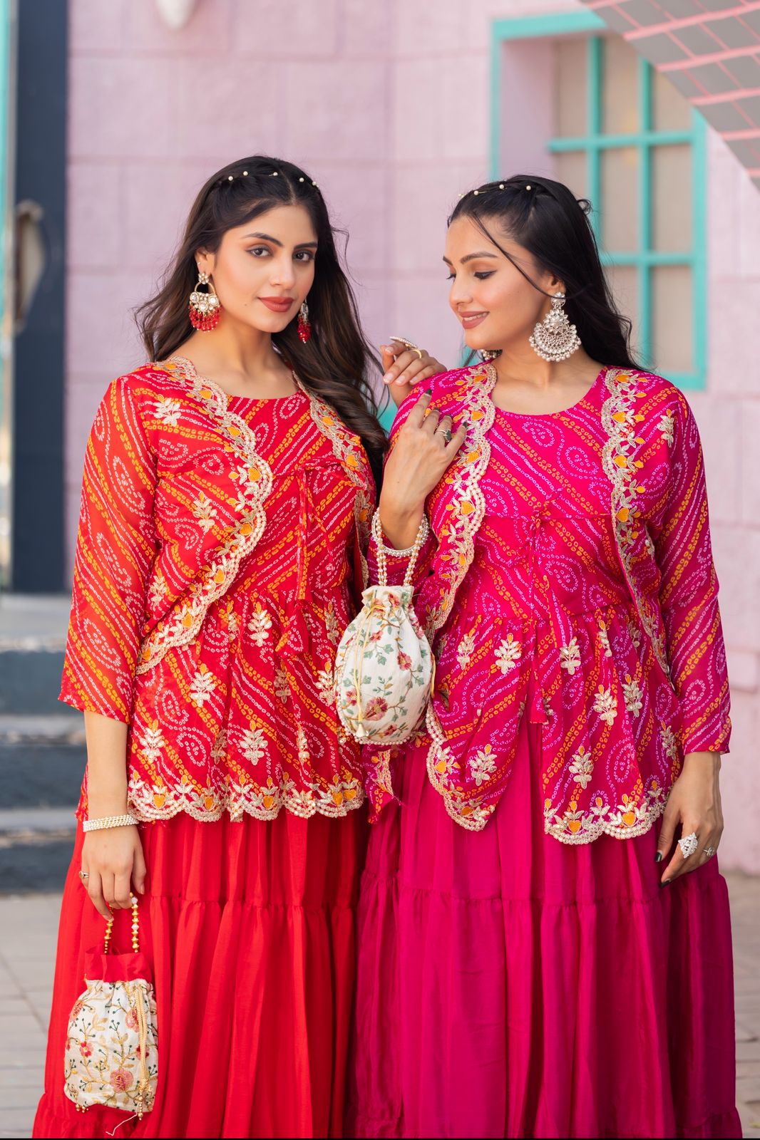 Holi Special Bandhej Lehenga Crop Top Set