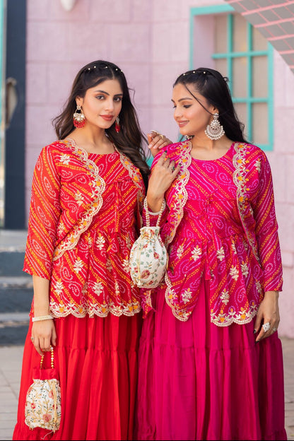 Holi Special Bandhej Lehenga Crop Top Set