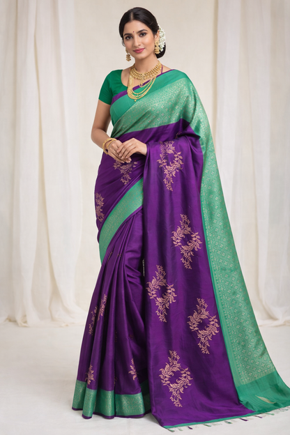 Purple Green Jacquard Saree