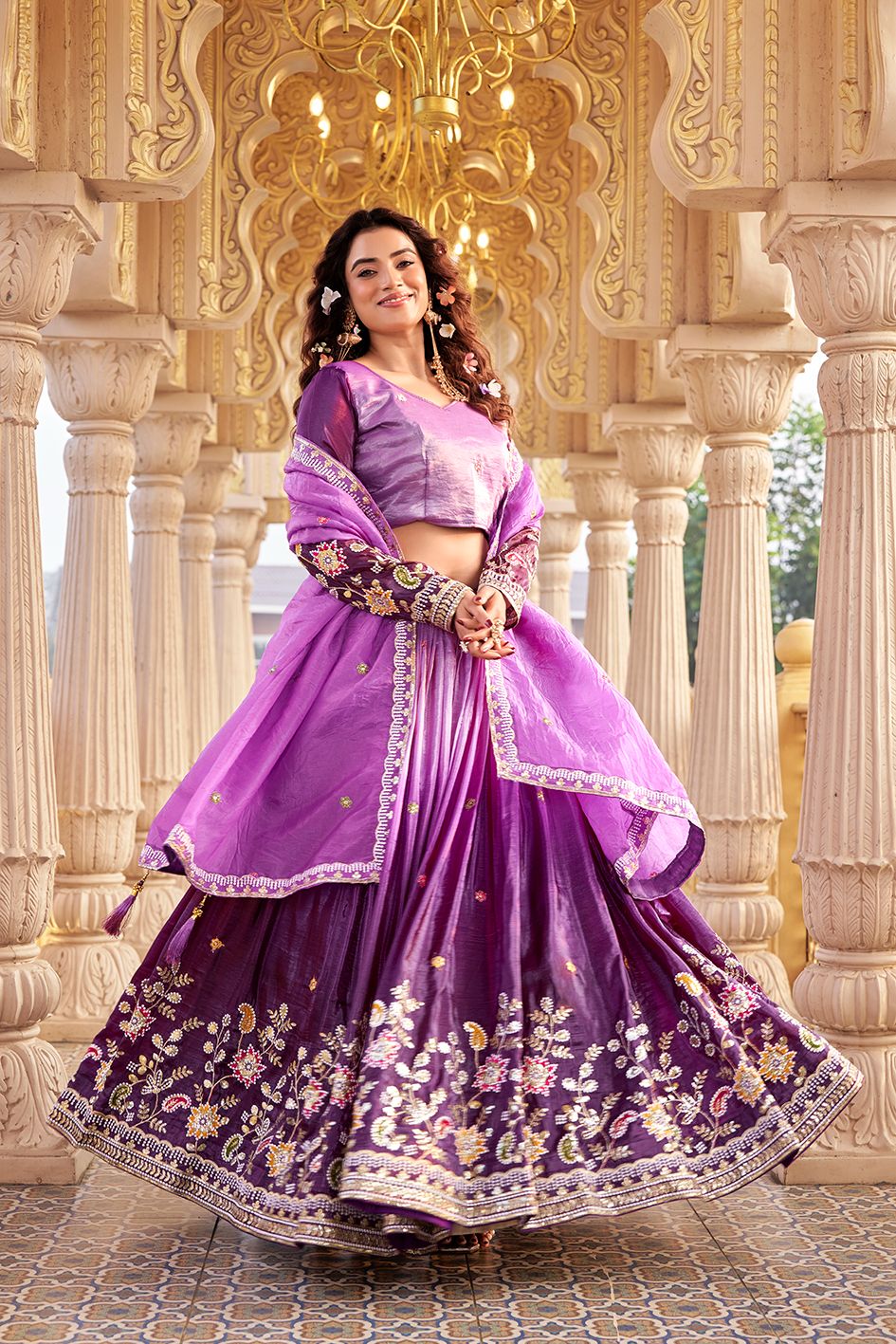 Gold Crush Embroidered Lehenga Choli Set