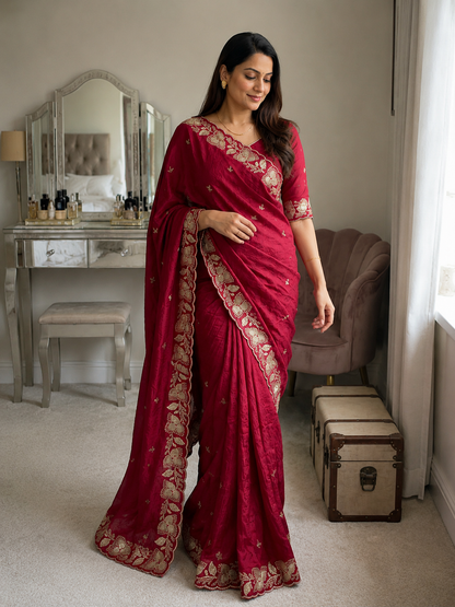 Soft Rangoli Crush Silk Saree with Heavy Sequence & Bits Embroidery | Party Wear Designer Saree