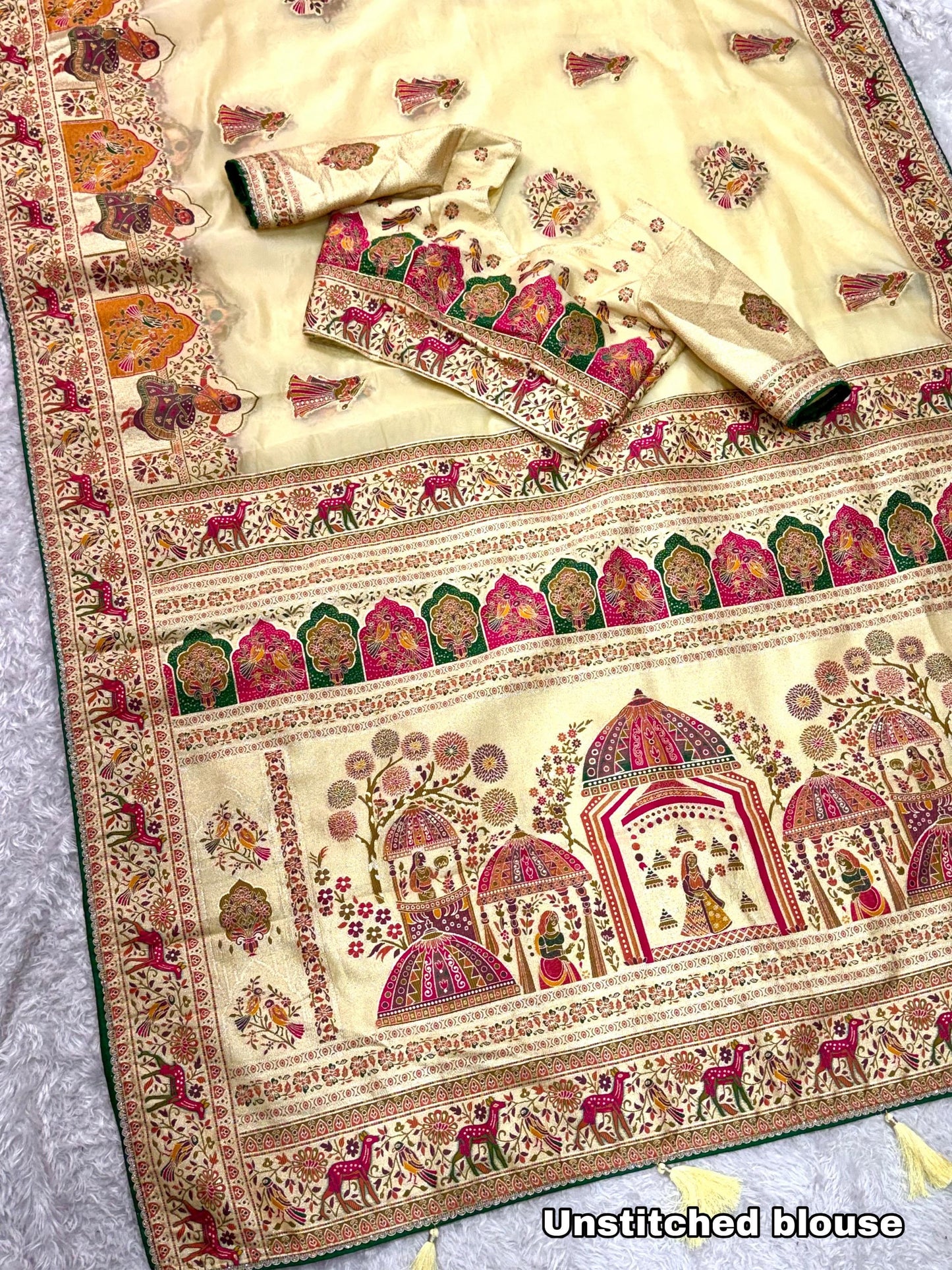 Rajwadi Heritage Pure Organza Jacquard Saree with Rich Zari Weaving