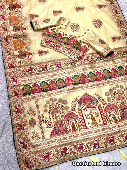 Rajwadi Heritage Pure Organza Jacquard Saree with Rich Zari Weaving