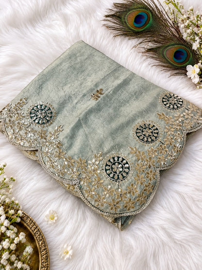 Soft Casino Crush Saree with Heavy C-Pallu Gotapatti Foil Work